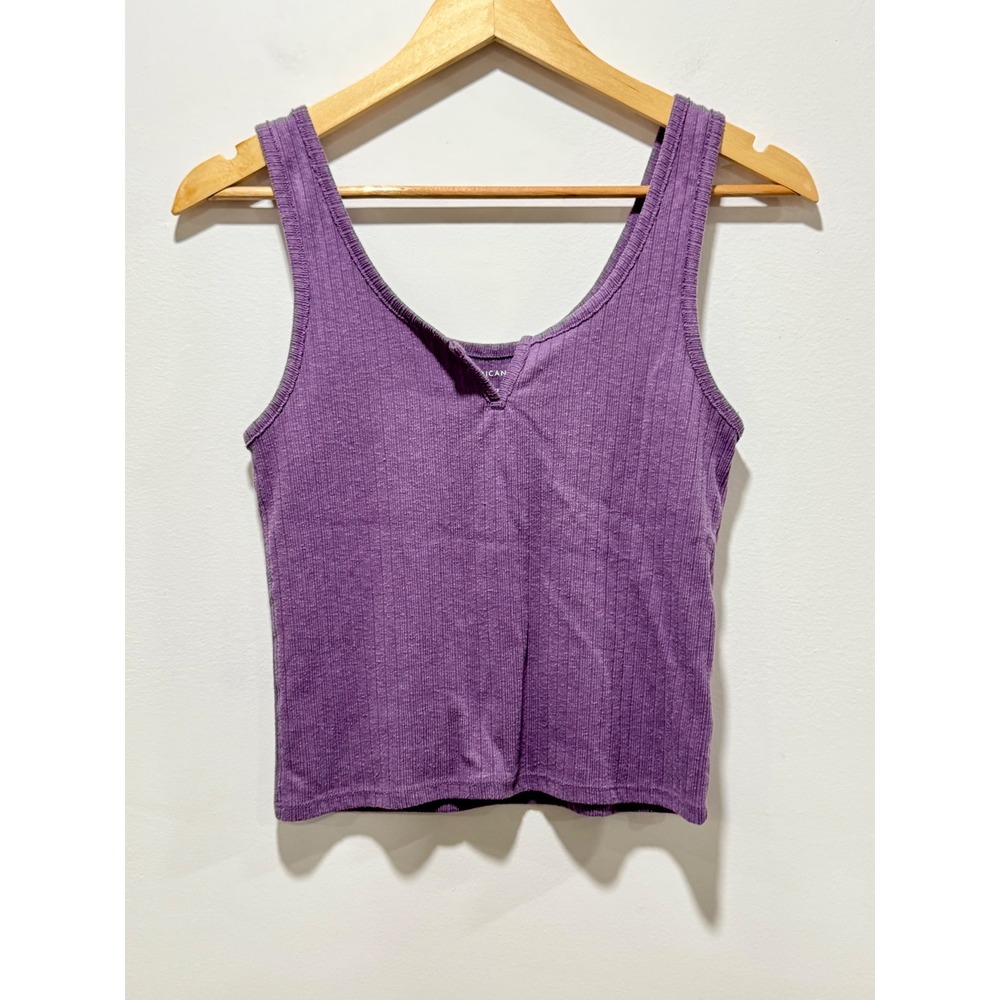 American Eagle Purple Ribbed Notch Neck Tank Top Sleeveless Knit Cropped Small